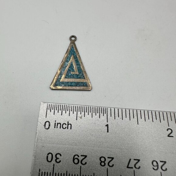 Vintage Taxco Mexico Pendants 925 Sterling Silver Turquoise Inlay Triangle - Picture 7 of 8